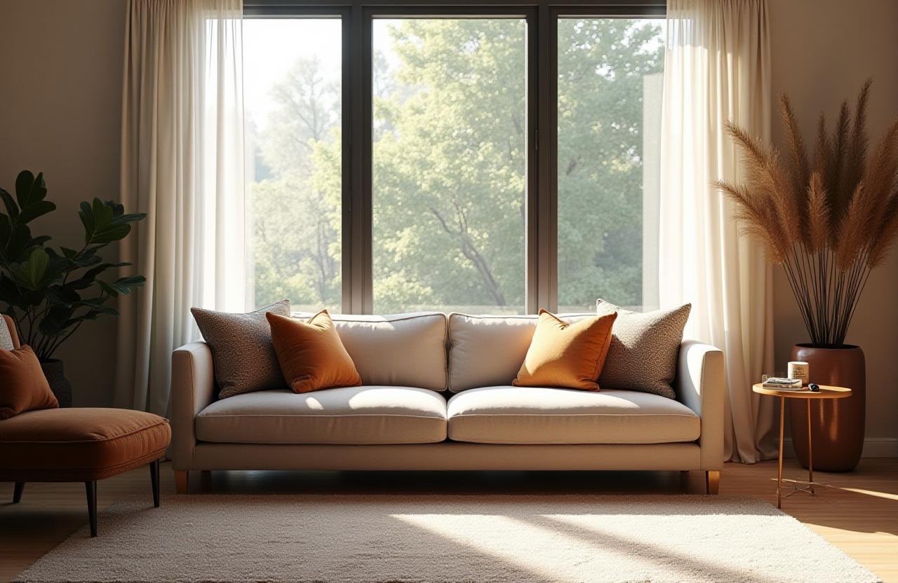 A thoughtfully styled London apartment living area using layered textiles to create warmth and depth.